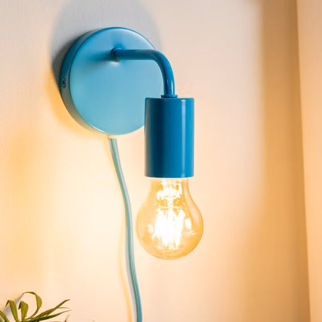 ValueLights Jordy Colour Pop Blue Plug In Metal Wall Light