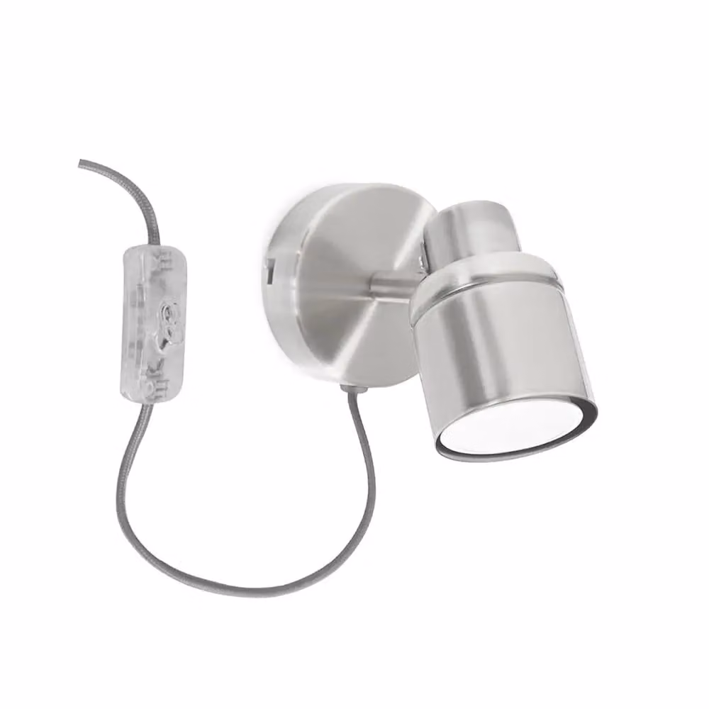 ValueLights Benton Single Adjustable Plug In LED Spotlight Wall Light with Bulb in Silver and Grey – 2
