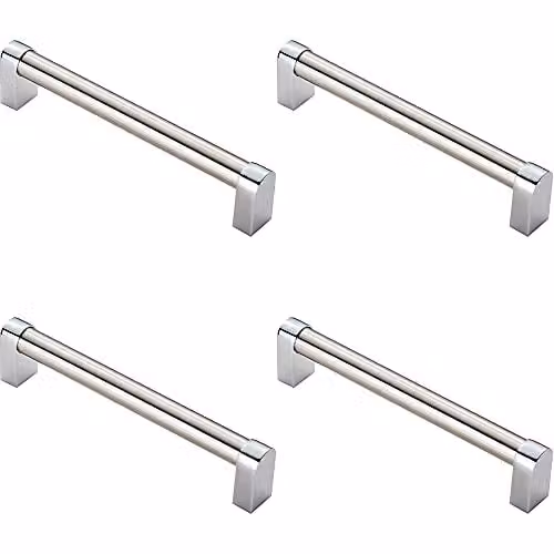 Loops 4 Pack Round Tube Bar Pull Handles in Satin Nickel and Chrome, 176 x 16 mm with 160 mm Fixing Centres