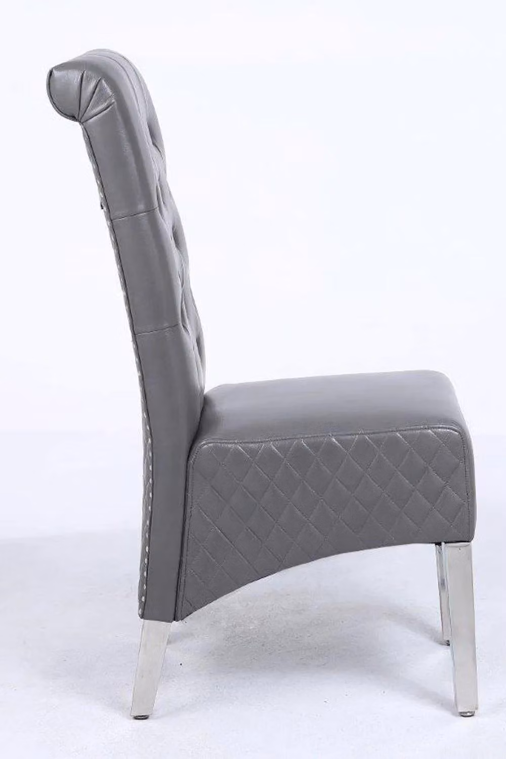 Modernique Aire High Back Dining Chairs in Grey Leather with Chrome Legs, Set of 2 – 2