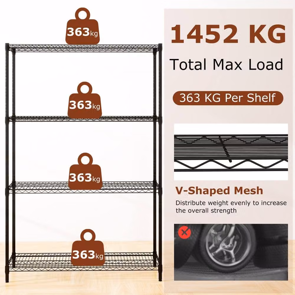 Gymax 4-Tier Adjustable Metal Wire Shelving Unit in Black – 4
