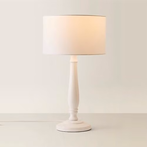 ValueLights Traditional White Wood Candlestick Table Lamp with White Fabric Drum Shade – 1