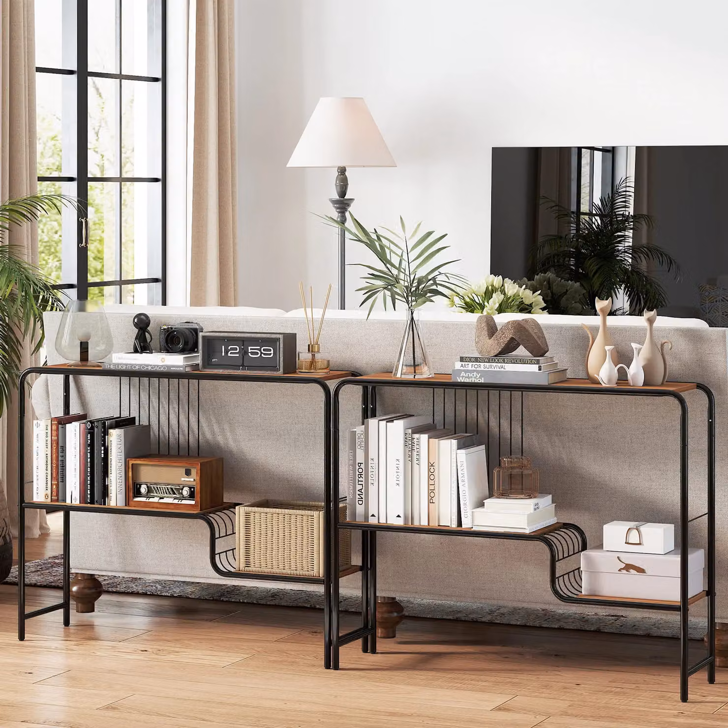 Costway Console Table with Storage Shelf and Metal Frame in Coffee Walnut – 4