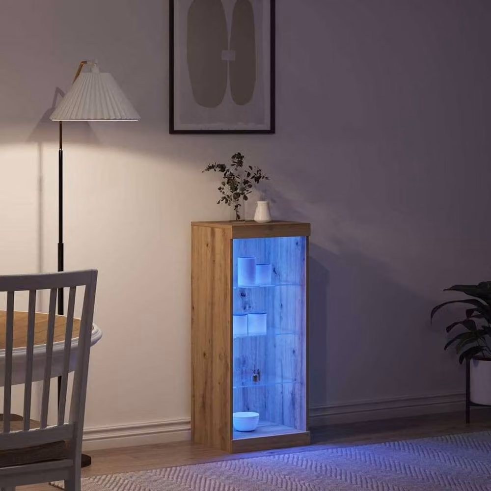 Berkfield Home Artisan Oak Sideboard with Integrated LED Lights in Brown, W/D/H: 41 x 37 x 100 cm – 4
