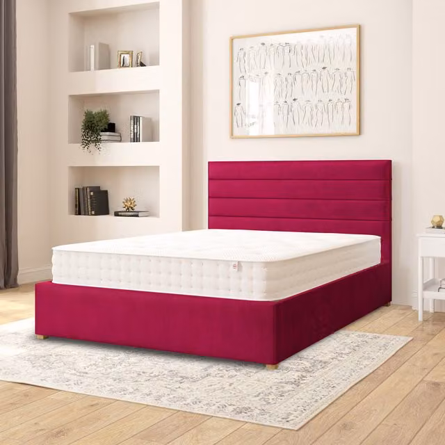 Aspire Modern Upholstered Fabric Ottoman Storage Bed with Lift Up Base, Red/Pink, W: 180 cm, D: 200 cm