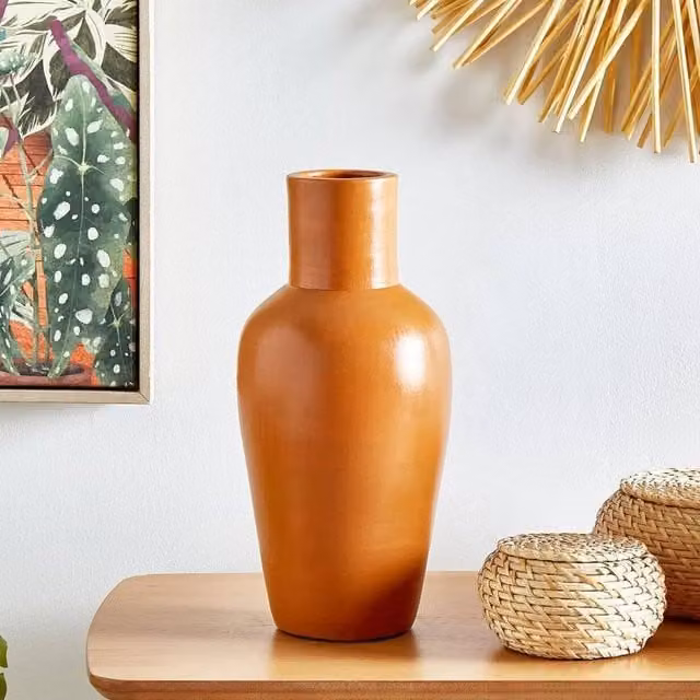 Wyld and Coco Handmade Orange Ceramic Terracotta Vase for Dried Flowers
