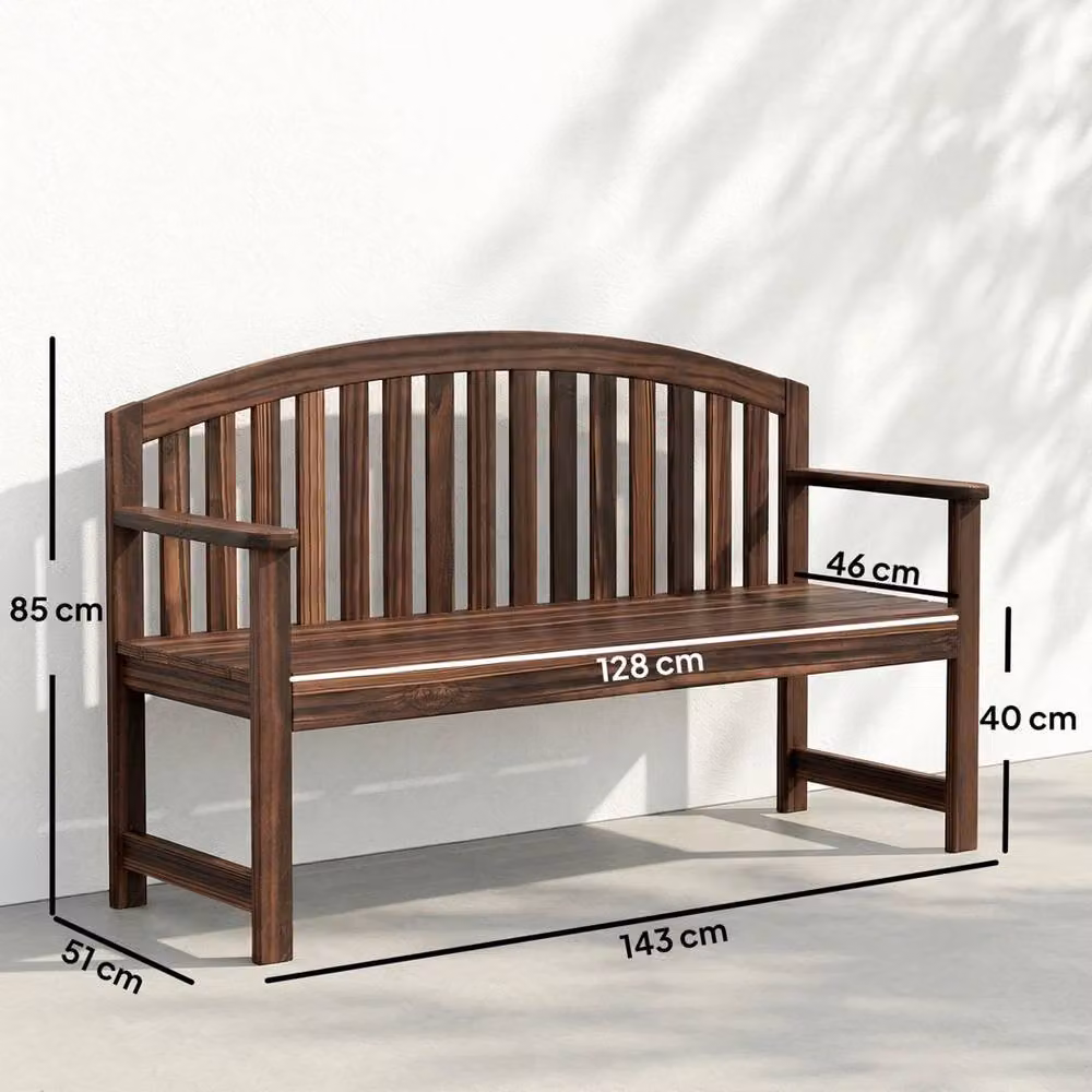 VOGREX 2 Person Wooden Garden Bench with Armrests in Brown – 2
