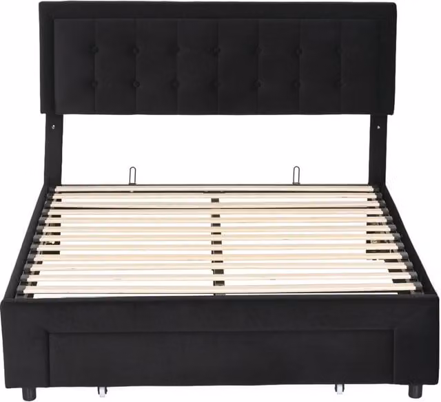 HOMCOM Modern Double Ottoman Bed Frame in Black Velvet with Lift-Up Base, W: 140 cm, L: 200 cm – 1