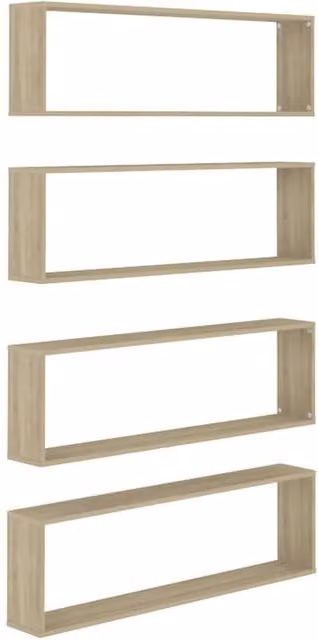 Berkfield Home Wall Cube Shelf Set of 4 in Sonoma Oak, Light Tan, W/D/H: 100 x 30 x 15 cm