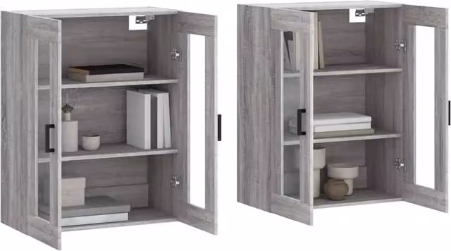 Berkfield Home Wall Mounted Cabinets with Glass Doors, Grey Sonoma Engineered Wood, 2 Pack