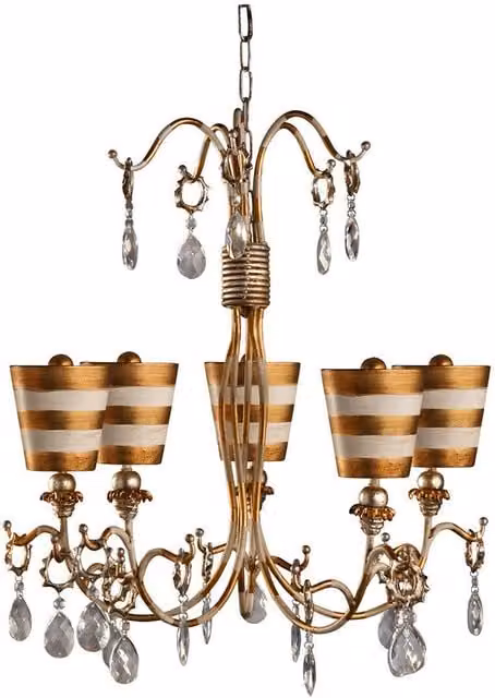Loops 5 Bulb Chandelier Hanging Pendant Light in Gold and Cream Patina with E27 40W LED Bulbs