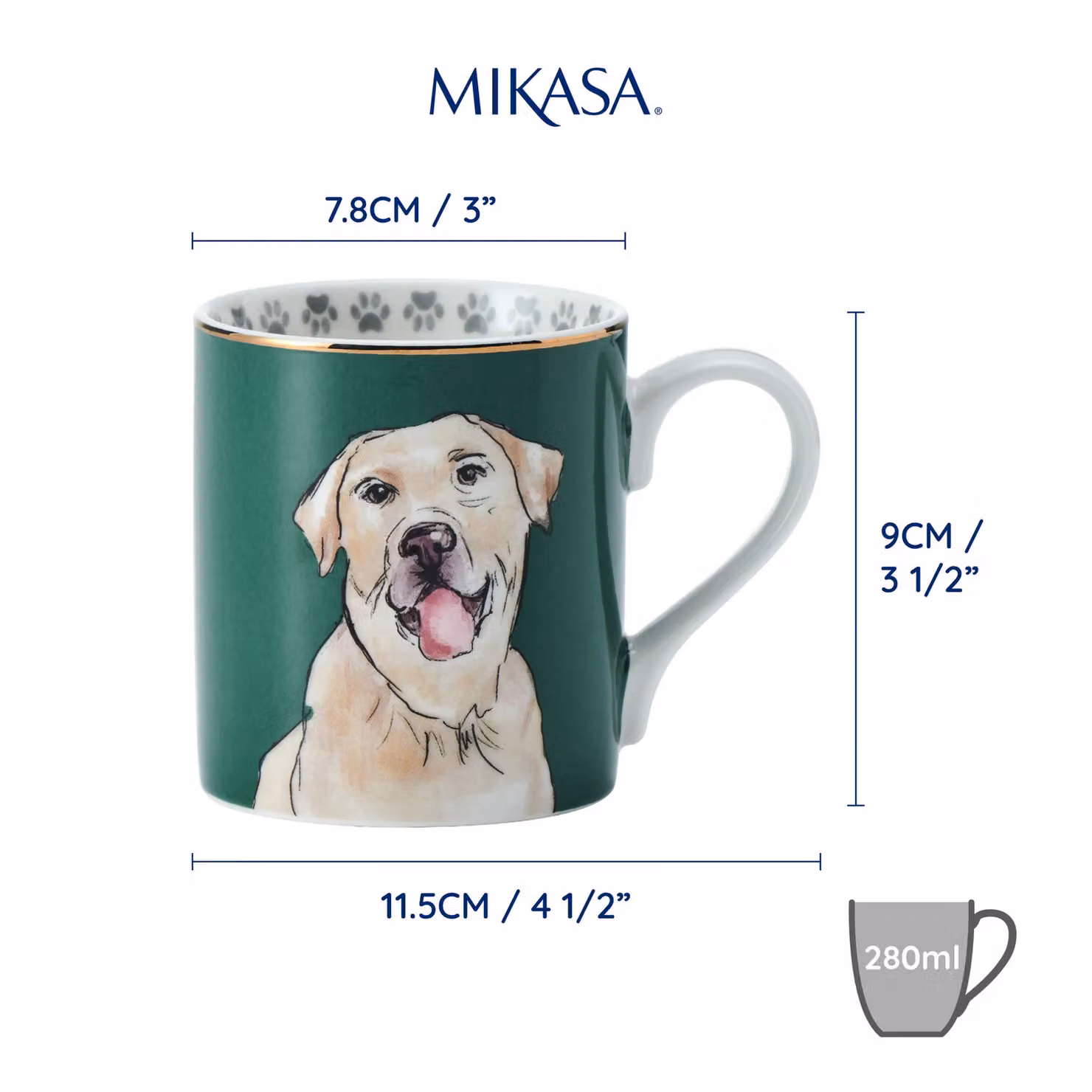 Mikasa Labrador Green and Gold Porcelain Mug, 280ml – 3