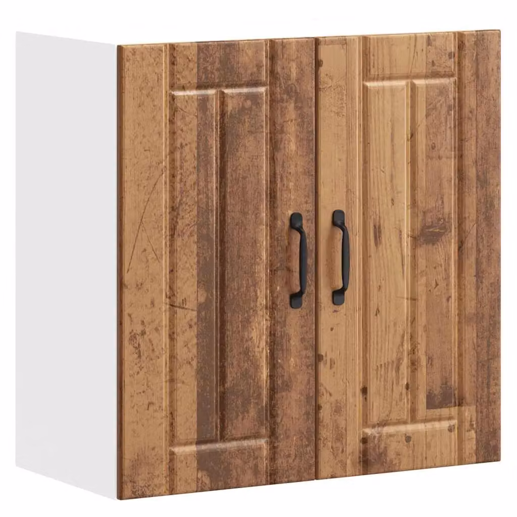 Berkfield Home Lucca Kitchen Wall Cabinet in Brown Old Wood with Glass Doors – 1