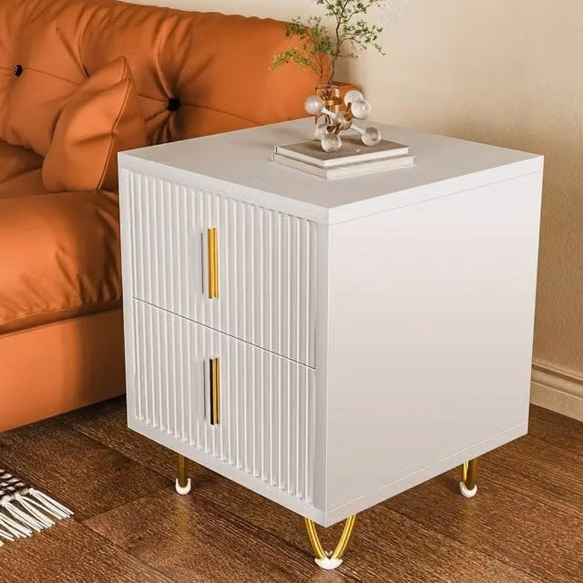 EONLION Modern 2 Drawer Bedroom Storage Cabinet in White and Gold, Width: 100 cm