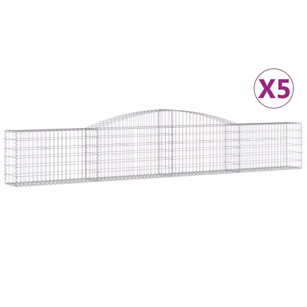 Berkfield Home Arched Gabion Baskets, 5 Piece Set, Silver Galvanised Steel, W: 400 cm, D: 30 cm, H: 60-80 cm – 2