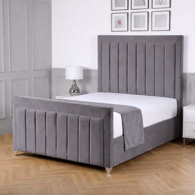 Living Comfort Bedz Elara Grey Velvet Upholstered Gas Lift Storage Bed, W/D/H: 120 x 200 cm