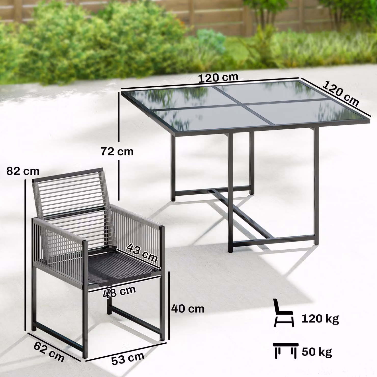 Outsunny 5 Piece Garden Dining Set with Glass Top Table and 4 Chairs in Light Grey – 3