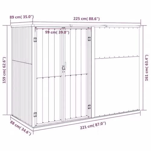 vidaXL Garden Tool Shed in Anthracite Galvanised Steel, W/D/H: 225 x 89 x 161 cm – 3