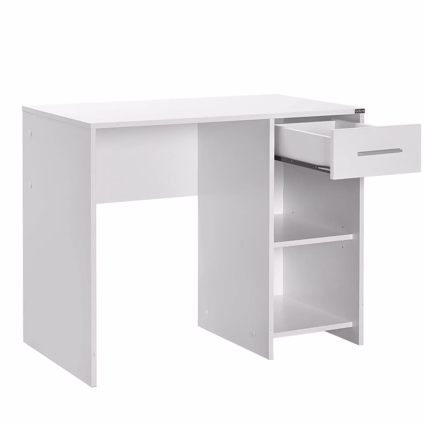 FWStyle Matt White Writing Desk with Drawer and Shelves W: 90 cm, H: 75 cm, D: 52 cm – 2