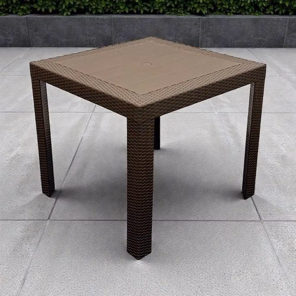 NESTLUNE Brown Wicker Garden Table for Terrace and Patio, W/D/H: 100 x 80 x 15 cm – 2
