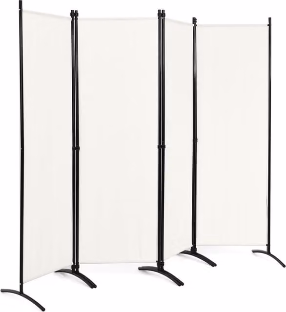 COSTWAY 4 Panel Folding Room Divider in White with Polyester Fabric and Metal Frame