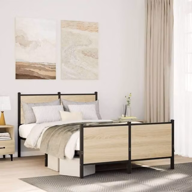 Berkfield Home Metal Bed Frame in Sonoma Oak Natural, Small Double, W/D/H: 120 x 200 cm – 1