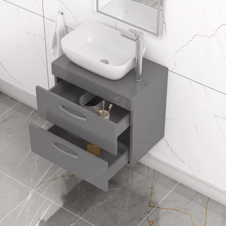 Royal Bathrooms Indigo Grey Gloss Wall Hung 2-Drawer Vanity Unit with Elva Countertop Basin