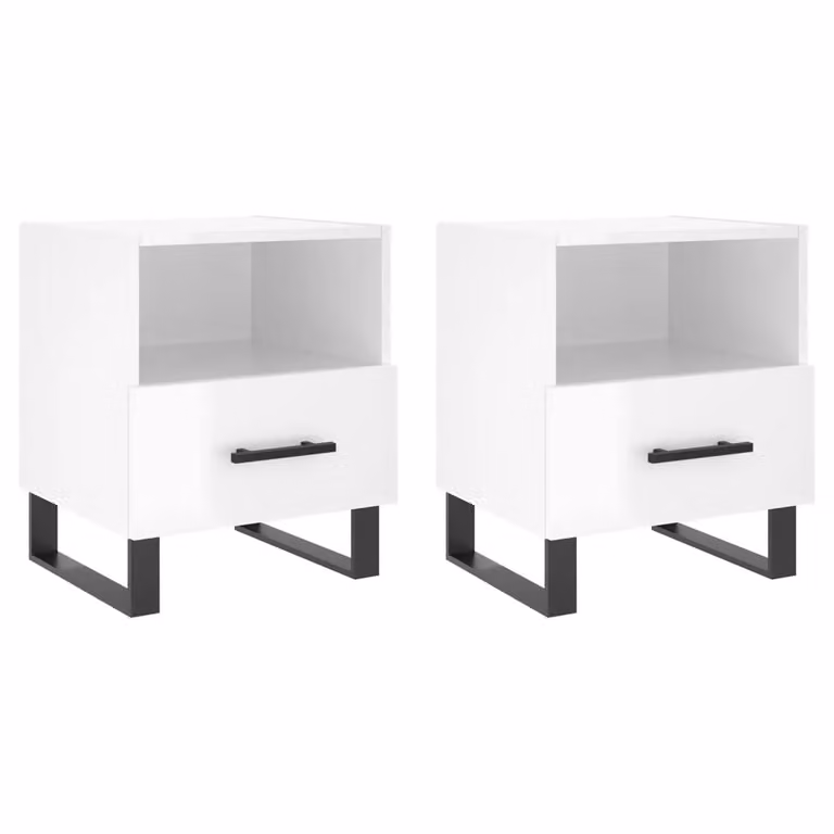 Berkfield Home Set of 2 High Gloss White Modern Bedside Cabinets, W/D/H: 40 x 35 x 47.5 cm