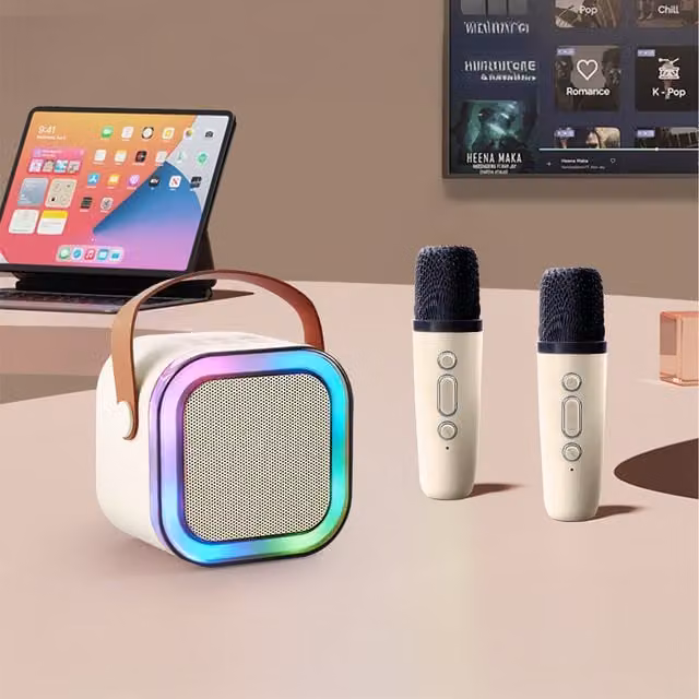 Komore Portable Karaoke Machine with Ambient Lights - White