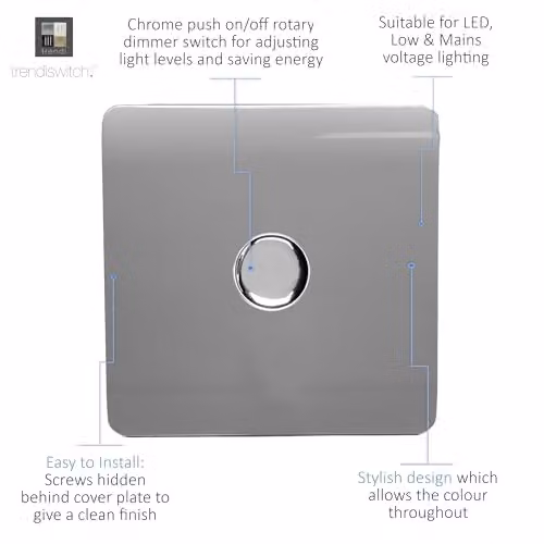 Trendi 1 Gang 2 Way 100w LED Dimmer Screwless 10 Amp Light Switch - Light Grey – 2