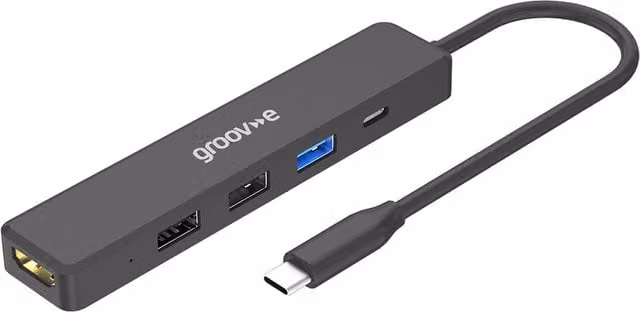 Groov-e USB-C to 5-Port Multiport Hub, Black
