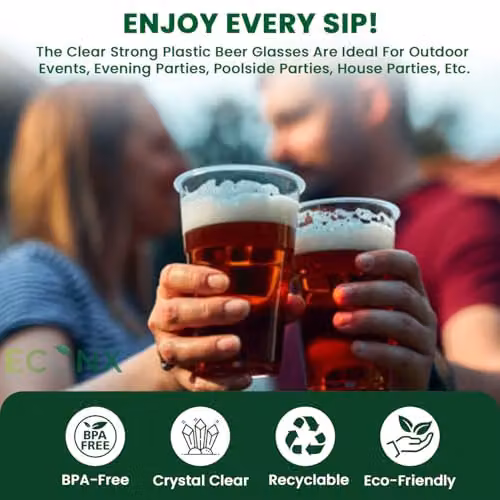 ECONX 500 x Clear Plastic Disposable Beer Glasses, 660ml – 3