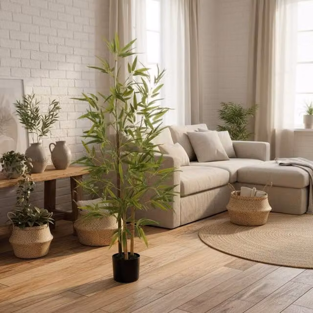 Wyld Haus Artificial Bamboo Tree in Green with Black Pot, Height: 120 cm – 1