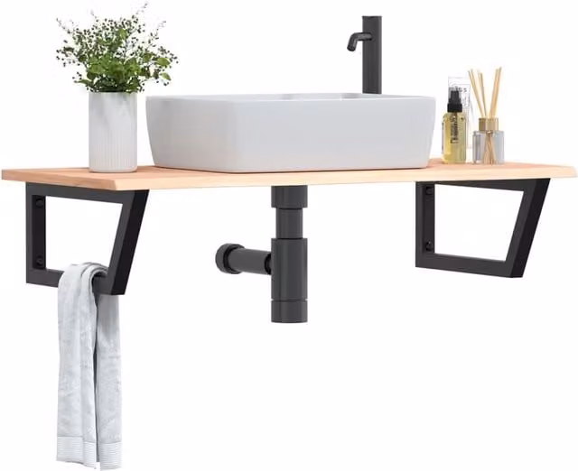 Berkfield Home Wall Mounted Basin Shelf in Brown Oak and Steel