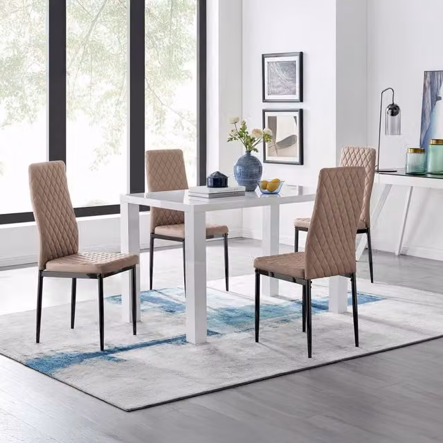 FurnitureboxUK Pivero 4 White Rectangular Dining Table and 4 Milan Black Leg Chairs in Orange