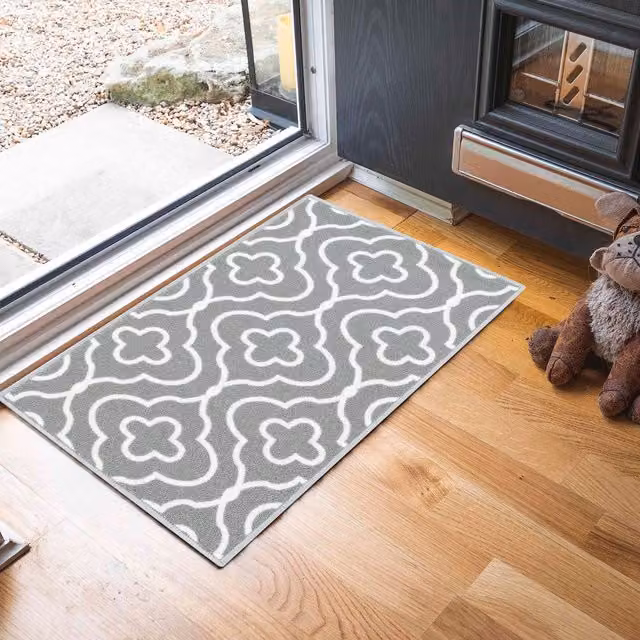 Desire Rugs Machine Washable Quatrefoil Design Anti Slip Doormat Runner, Grey, W: 50 cm x L: 80 cm