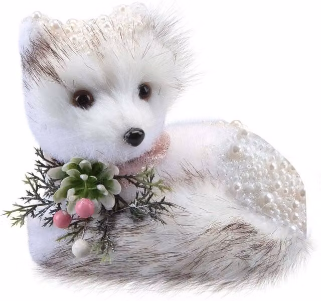 VFM e-Store White Flocked Fox Christmas Tabletop Decoration