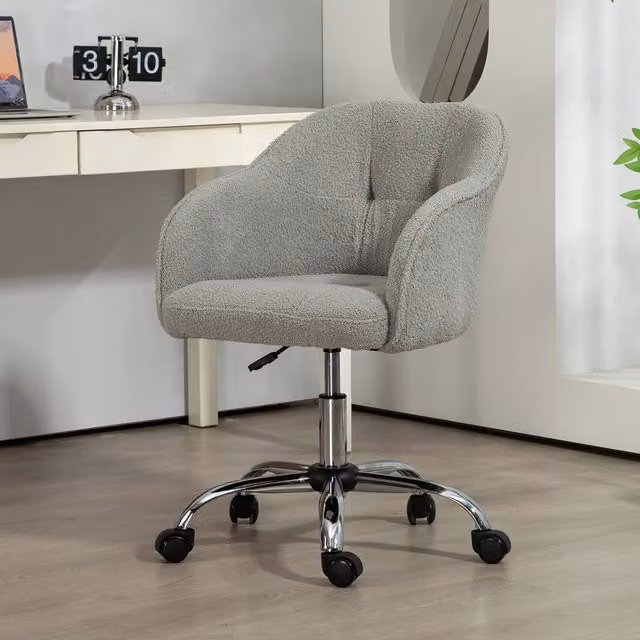 HOMCOM Modern Grey Bouclé Fabric Task Chair with Armrests and Castors