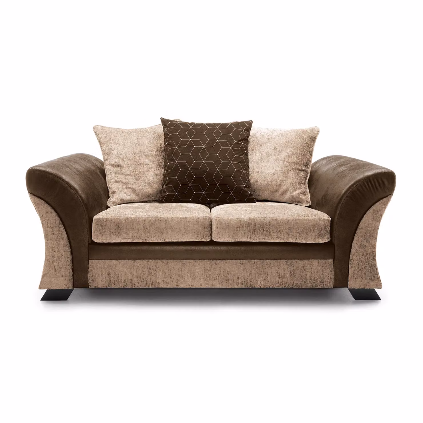 Abakus Direct Farrow 2 Seater Corner Sofa in Brown and Beige Leather and Chenille Fabric – 2