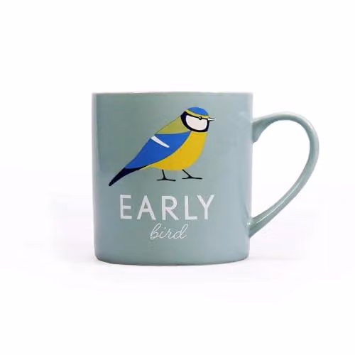 Half Moon Bay RSPB Blue Tit Early Bird Porcelain Mug in Petrol Blue, 330ml
