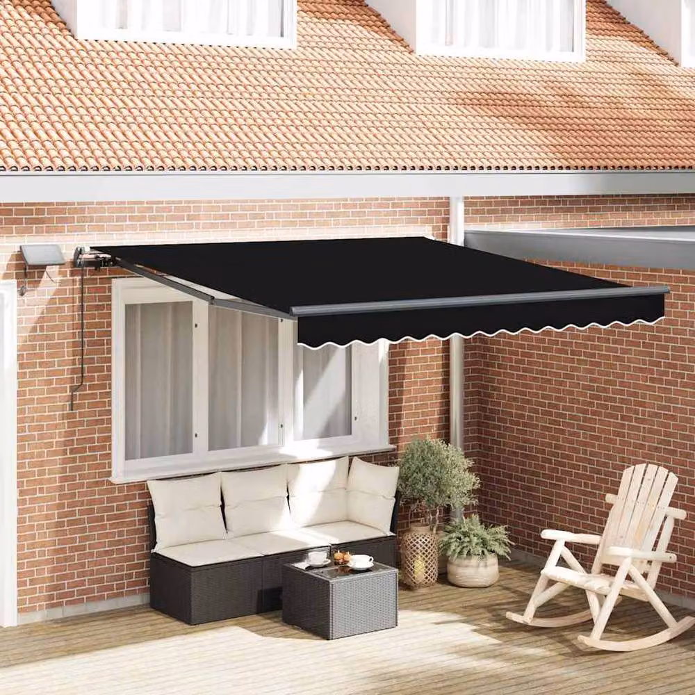 Berkfield Home Manual Retractable Wall-Mounted Awning with LED in Black, W: 350 cm, D: 250 cm – 2