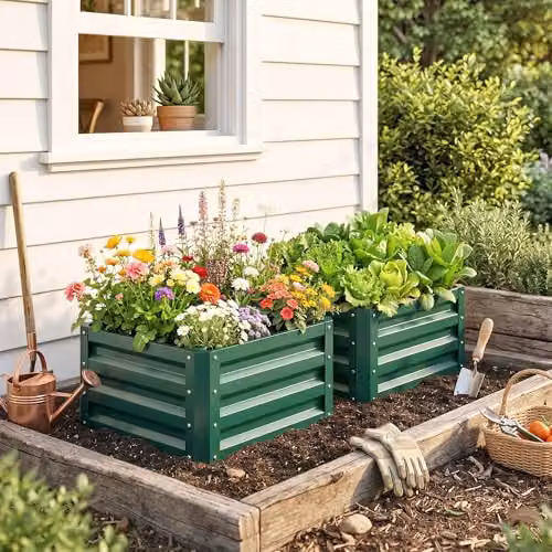 Outsunny Set of 2 Green Steel Raised Garden Beds, W/D/H: 60 x 60 x 30.5 cm – 5