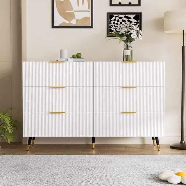 ModernLuxe 6 Drawer Chest of Drawers with Golden Handles in White – 1