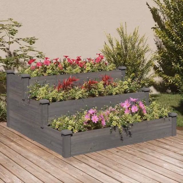 Berkfield Home Garden Grey Wooden Raised Bed, W/D/H: 120 x 120 x 56 cm – 1