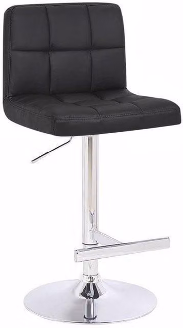 netfurniture Prill Black Bar Stool with Synthetic Leather Seat and Metal Base, Height: 46.5 cm to 76.7 cm – 1