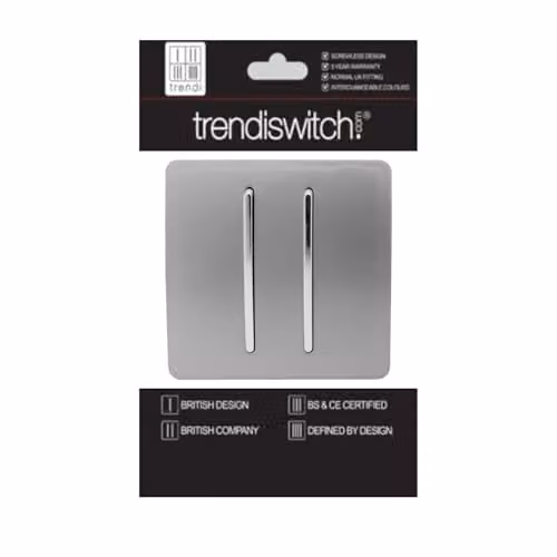 Trendi 2 Gang 2 Way 10 Amp Screwless Raised Front Plate Light Switch in Light Grey with Chrome Rocker – 2