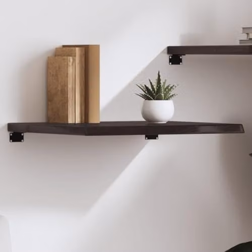 vidaXL Wall Shelf in Dark Brown Rustic Oak Treated Solid Wood W: 60 cm, H: 50 cm, D: 2-4 cm – 2