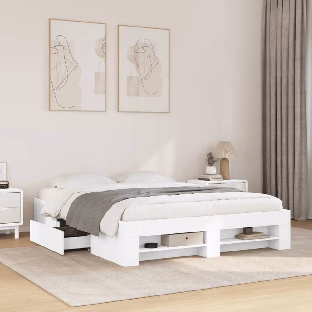 Berkfield Home Bed Frame with Drawers in White, W/D/H: 160 x 200 cm, Engineered Wood – 2