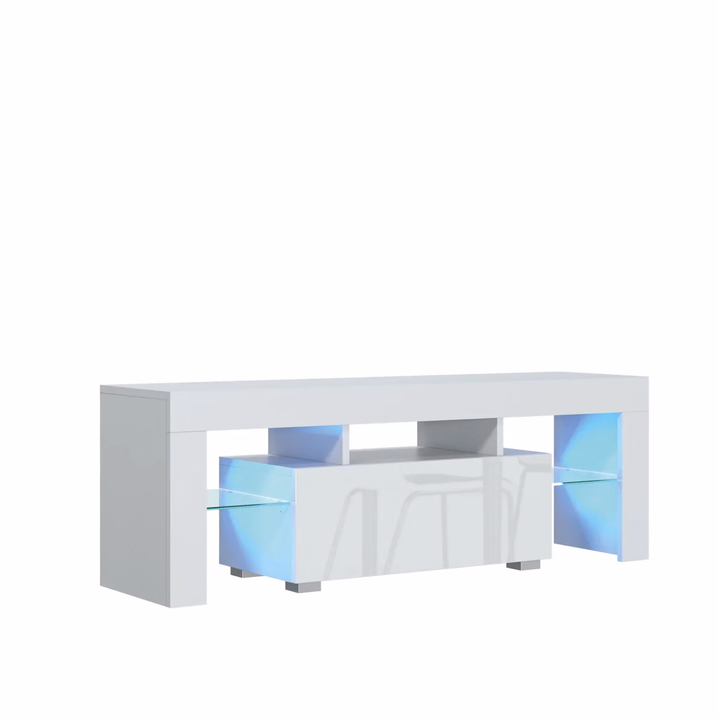Mex Furniture LTD Modern Glossy White TV Unit with LED Lighting, W: 130 cm, D: 35 cm, H: 45 cm – 2