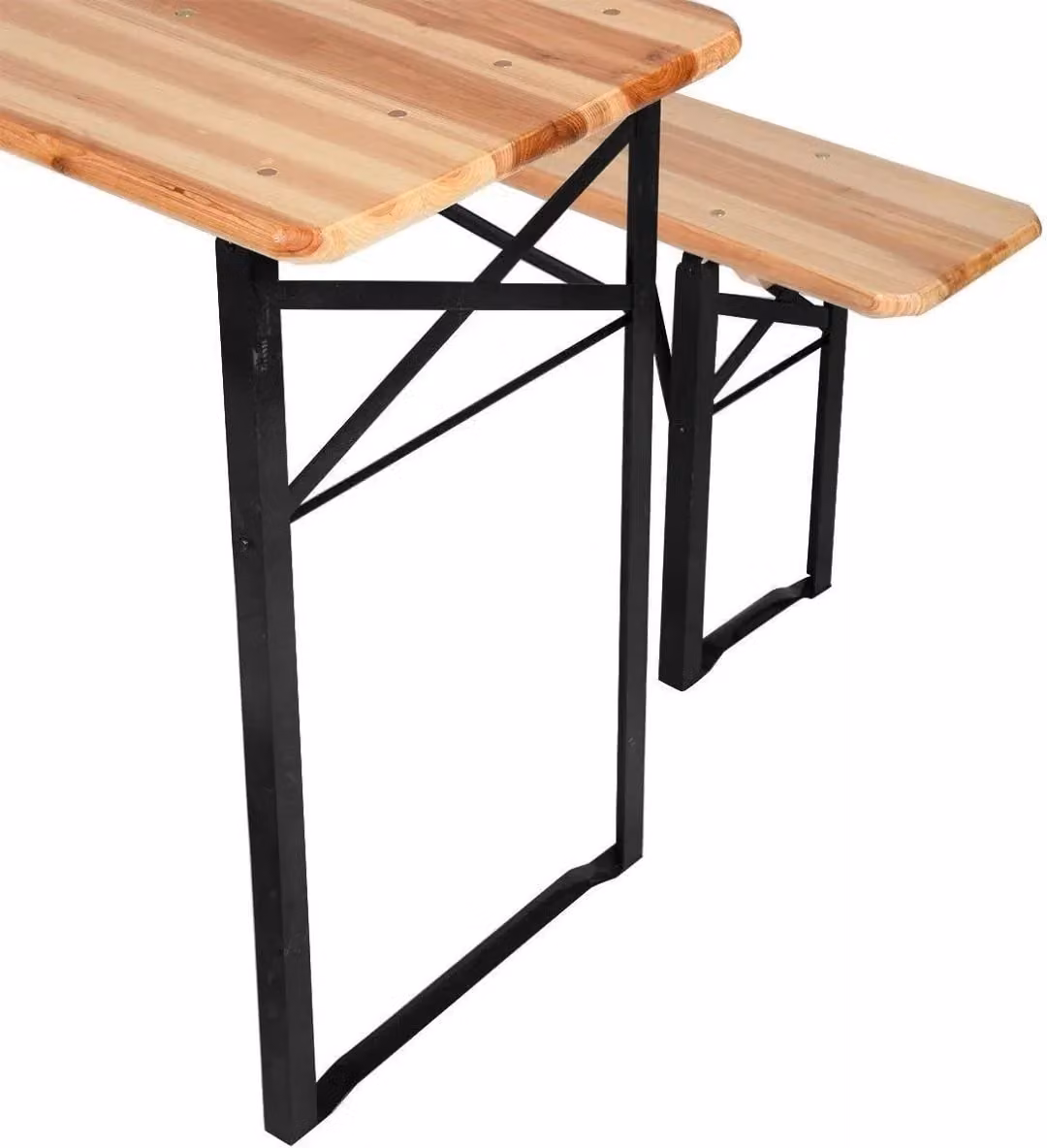 Hygrad 3 Piece Wooden Folding Picnic Beer Table and Bench Set in Brown and Green Spruce Wood – 7